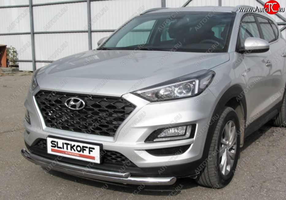 14 999 р. Защита переднего бампера Turbo Slitkoff (двойная, d57/42 мм)  Hyundai Tucson  TL (2018-2021) рестайлинг (Нержавейка, Полированная)  с доставкой в г. Москва