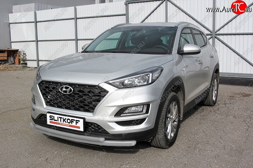 10 649 р. Защита переднего бампера Turbo Slitkoff (двойная, d57/42 мм)  Hyundai Tucson  TL (2018-2021) рестайлинг (Сталь с полимерным покрытием. Цвет: серебристый)  с доставкой в г. Москва