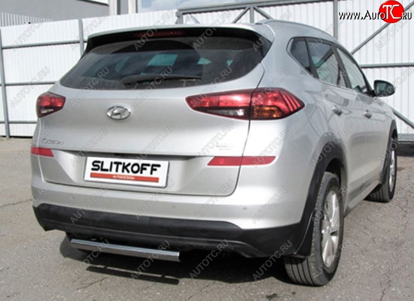 7 999 р. Защита заднего бампера Slitkoff (Turbo, короткая, d57)  Hyundai Tucson  TL (2018-2021) рестайлинг (Нержавейка, Полированная)  с доставкой в г. Москва