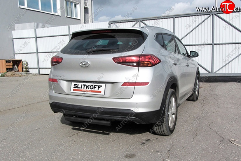 6 199 р. Защита заднего бампера Slitkoff (Turbo, короткая, d57) Hyundai Tucson TL рестайлинг (2018-2021) (Сталь с полимерным покрытием. Цвет: чёрный)  с доставкой в г. Москва