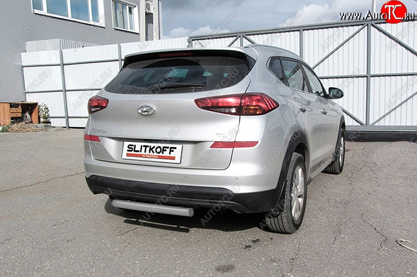 5 599 р. Защита заднего бампера Slitkoff (Turbo, короткая, d57)  Hyundai Tucson  TL (2018-2021) рестайлинг (Сталь с полимерным покрытием. Цвет: серебристый)  с доставкой в г. Москва