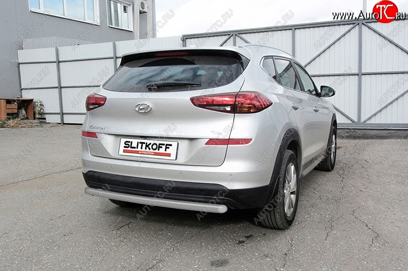 7 999 р. Защита заднего бампера Slitkoff (d57 мм) Hyundai Tucson TL рестайлинг (2018-2021) (Сталь с полимерным покрытием. Цвет: серебристый)  с доставкой в г. Москва