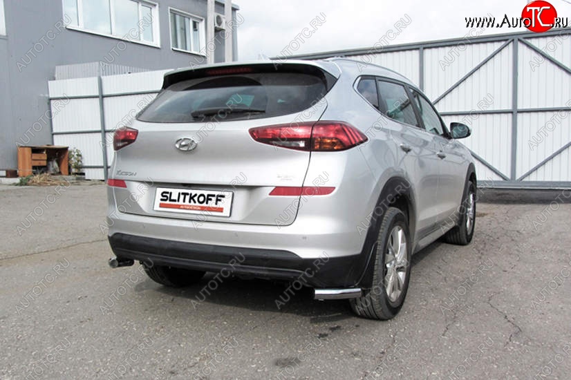 7 349 р. Защита заднего бампера Slitkoff (Turbo, уголки, d57)  Hyundai Tucson  TL (2018-2021) рестайлинг (Нержавейка, Полированная)  с доставкой в г. Москва