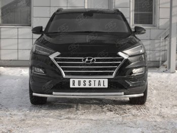 Защита переднего бампера (2 трубы Ø42 мм, нержавейка) SLITKOFF Hyundai Tucson TL рестайлинг (2018-2021)