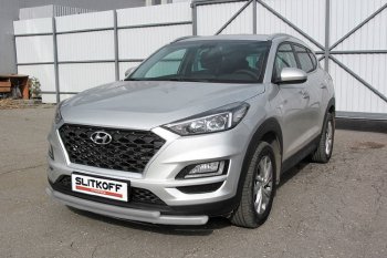 Защита переднего бампера Slitkoff (Ø 57+Ø 42, двойная). Hyundai Tucson TL рестайлинг (2018-2021)