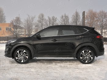 24 649 р. Порожки для ног SLITKOFF (Ø42 мм)  Hyundai Tucson  TL (2018-2021) рестайлинг (Лист алюминиевый, труба - нержавейка)  с доставкой в г. Москва. Увеличить фотографию 2