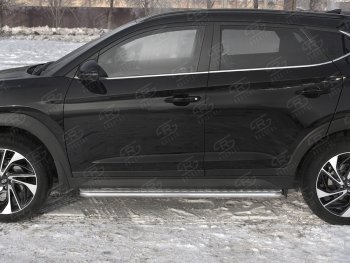 24 649 р. Порожки для ног SLITKOFF (Ø42 мм)  Hyundai Tucson  TL (2018-2021) рестайлинг (Лист алюминиевый, труба - нержавейка)  с доставкой в г. Москва. Увеличить фотографию 3