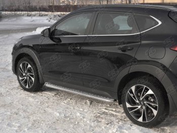 25 849 р. Порожки для ног SLITKOFF (Ø42 мм) Hyundai Tucson TL рестайлинг (2018-2021) (Лист алюминиевый, труба - сталь окрашенная в черный цвет)  с доставкой в г. Москва. Увеличить фотографию 3