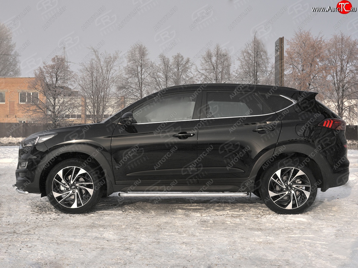 35 549 р. Порожки для ног SLITKOFF (Ø42 мм)  Hyundai Tucson  TL (2018-2021) рестайлинг (Лист нержавейка, труба - нержавейка)  с доставкой в г. Москва