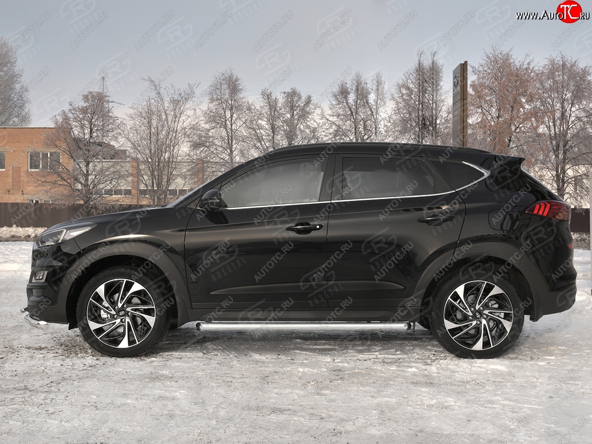 16 299 р. Защита порогов Russtal (Ø63 мм, нержавейка) Russtal  Hyundai Tucson  TL (2018-2021) рестайлинг (С пластиковыми заглушками на торцах)  с доставкой в г. Москва