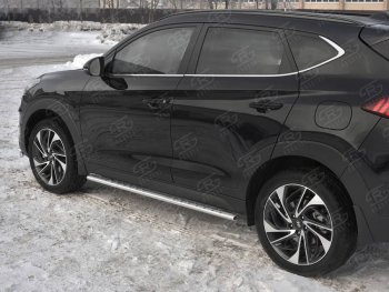 21 749 р. Защита порогов (Ø75x42 мм с проступью, нержавейка) Russtal  Hyundai Tucson  TL (2018-2021) рестайлинг  с доставкой в г. Москва. Увеличить фотографию 1