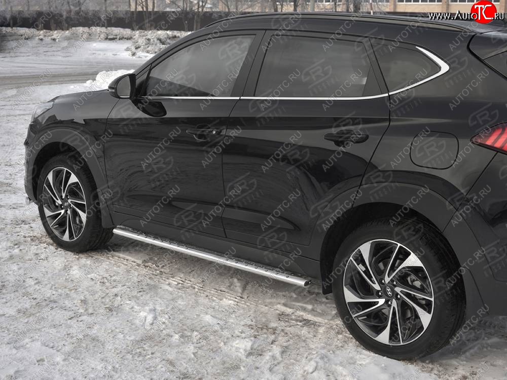 21 749 р. Защита порогов (Ø75x42 мм с проступью, нержавейка) Russtal Hyundai Tucson TL рестайлинг (2018-2021)  с доставкой в г. Москва