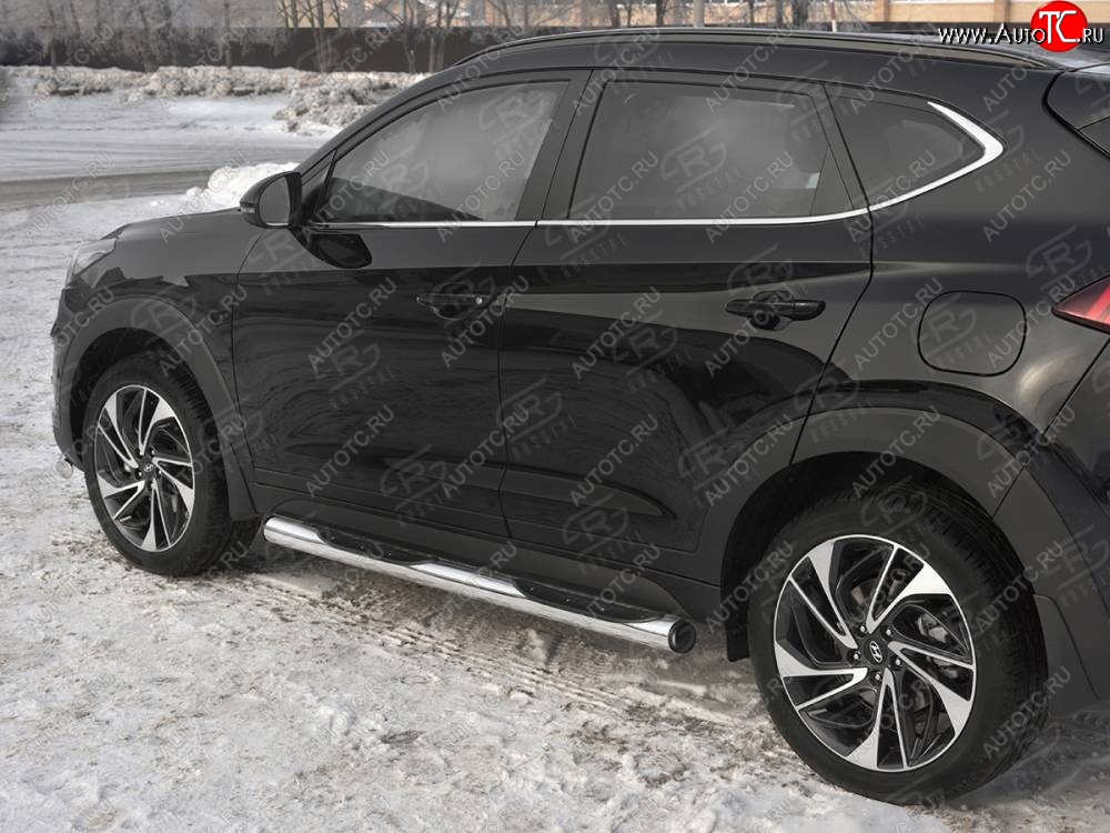 19 749 р. Защита порогов (Ø76 мм с проступью, нержавейка) Russtal  Hyundai Tucson  TL (2018-2021) рестайлинг (С пластиковыми заглушками на торцах)  с доставкой в г. Москва