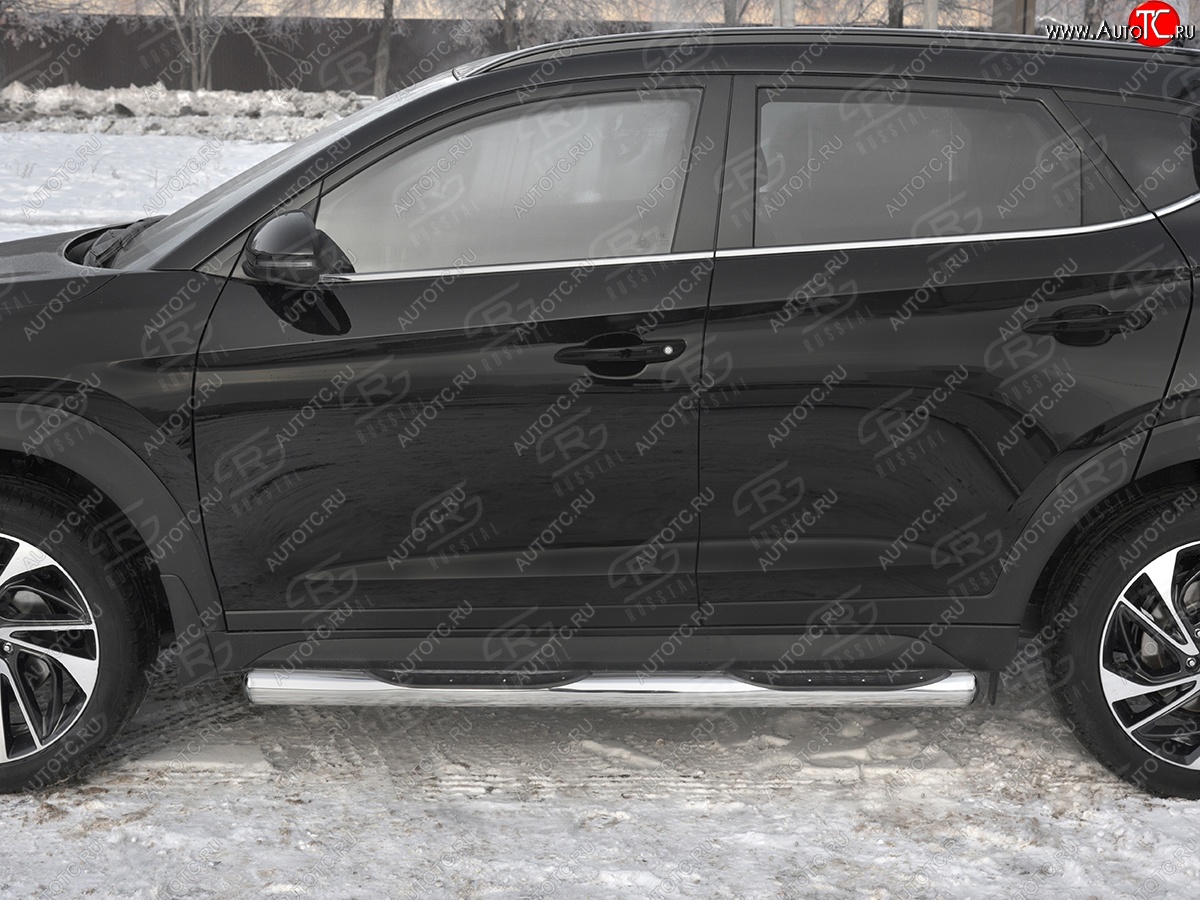 24 549 р. Защита порогов (Ø76 мм с проступью, нержавейка) SLITKOFF  Hyundai Tucson  TL (2018-2021) рестайлинг (Металлические торцы под 90°)  с доставкой в г. Москва