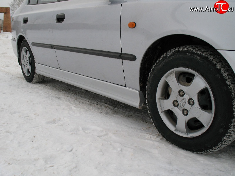 4 099 р. Пороги накладки Style  Hyundai Accent  седан ТагАЗ (2001-2012) (Неокрашенные)  с доставкой в г. Москва