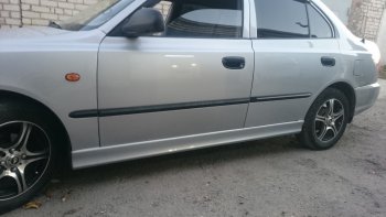 4 099 р. Пороги накладки Style  Hyundai Accent  седан ТагАЗ (2001-2012) (Неокрашенные)  с доставкой в г. Москва. Увеличить фотографию 12