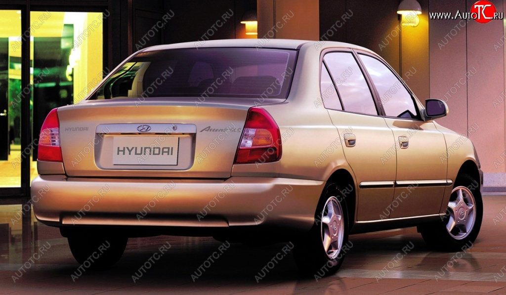 4 899 р. Задний бампер Стандартный Hyundai Accent седан ТагАЗ (2001-2012) (Неокрашенный)  с доставкой в г. Москва