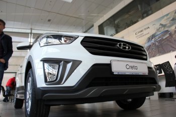 5 649 р. Накладка на передний бампер АвтоКрат  Hyundai Creta  GS (2015-2021) дорестайлинг, рестайлинг (Неокрашенная)  с доставкой в г. Москва. Увеличить фотографию 1