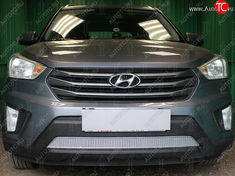 1 539 р. Защитная сетка на бампер Russtal (хром) Hyundai Creta GS рестайлинг (2019-2021)  с доставкой в г. Москва