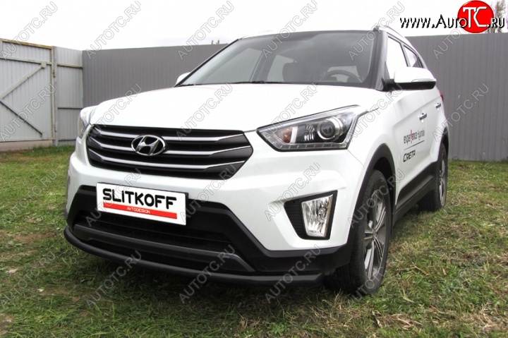 8 999 р. Защита переднего бампера Slitkoff (d57, черная) Hyundai Creta GS дорестайлинг (2015-2019) (Цвет: серебристый)  с доставкой в г. Москва