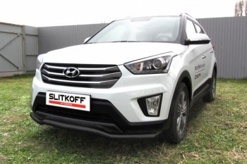 8 849 р. Защита переднего бампер из трубы d57 Slitkoff (волна) Hyundai Creta GS дорестайлинг (2015-2019) (Цвет: серебристый)  с доставкой в г. Москва. Увеличить фотографию 1