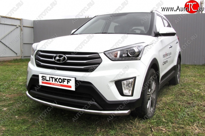 12 899 р. Одинарная защита переднего бампера диаметром 57 мм Slitkoff Hyundai Creta GS дорестайлинг (2015-2019) (Нержавейка, Полированная)  с доставкой в г. Москва