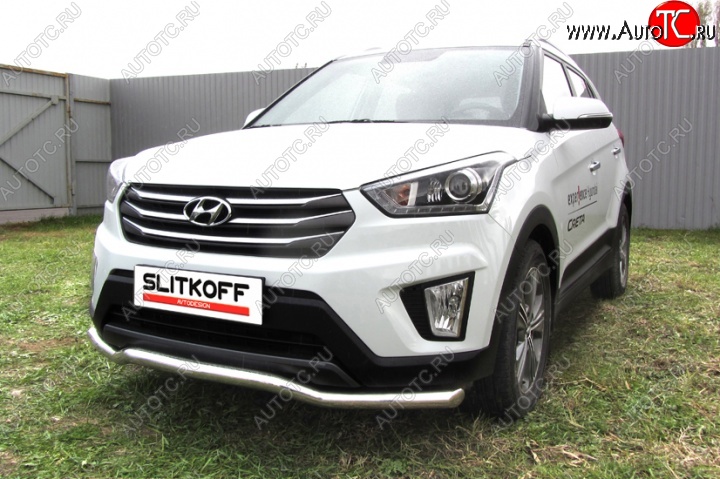 13 999 р. Защита переднего бампера из изогнутой трубы диаметром 57 мм Slitkoff Hyundai Creta GS дорестайлинг (2015-2019) (Нержавейка, Полированная)  с доставкой в г. Москва