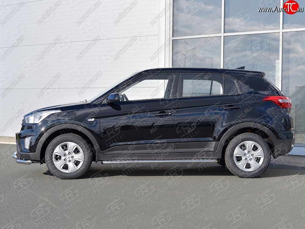 26 999 р. Порожки для ног (Ø42) SLITKOFF Hyundai Creta GS дорестайлинг (2015-2019) (лист - алюминий, профиль - нержавейка)  с доставкой в г. Москва