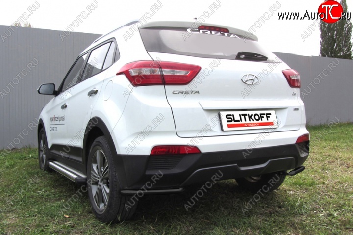 6 449 р. Защита заднего бампера из уголков d42 Slitkoff Hyundai Creta GS дорестайлинг (2015-2019) (Цвет: серебристый)  с доставкой в г. Москва