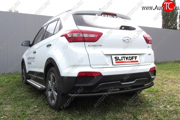 7 199 р. Защита заднего бампера из трубы d57 Slitkoff (радиусная) Hyundai Creta GS дорестайлинг (2015-2019) (Цвет: серебристый)  с доставкой в г. Москва