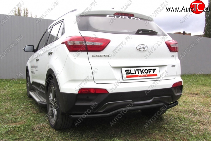 8 849 р. Защита заднего бампера из трубы d57 Slitkoff (сталь, скоба) Hyundai Creta GS дорестайлинг (2015-2019) (Цвет: серебристый)  с доставкой в г. Москва