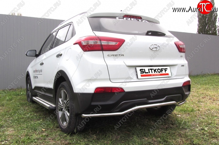 10 999 р. Защита заднего бампера из изогнутой трубы диаметром 42 мм Slitkoff Hyundai Creta GS дорестайлинг (2015-2019) (Нержавейка, Полированная)  с доставкой в г. Москва