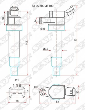 829 р. Катушка зажигания SAT  Hyundai Equus (2009-2016), Hyundai Genesis ( BH,  DH) (2008-2017), Hyundai IX35  LM (2009-2018), KIA Cerato ( 2 TD,  3 YD) (2008-2016), KIA Optima  3 TF (2010-2016)  с доставкой в г. Москва. Увеличить фотографию 1