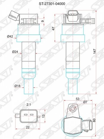 1 039 р. Катушка зажигания SAT Hyundai i10 PA дорестайлинг (2007-2011)  с доставкой в г. Москва. Увеличить фотографию 1