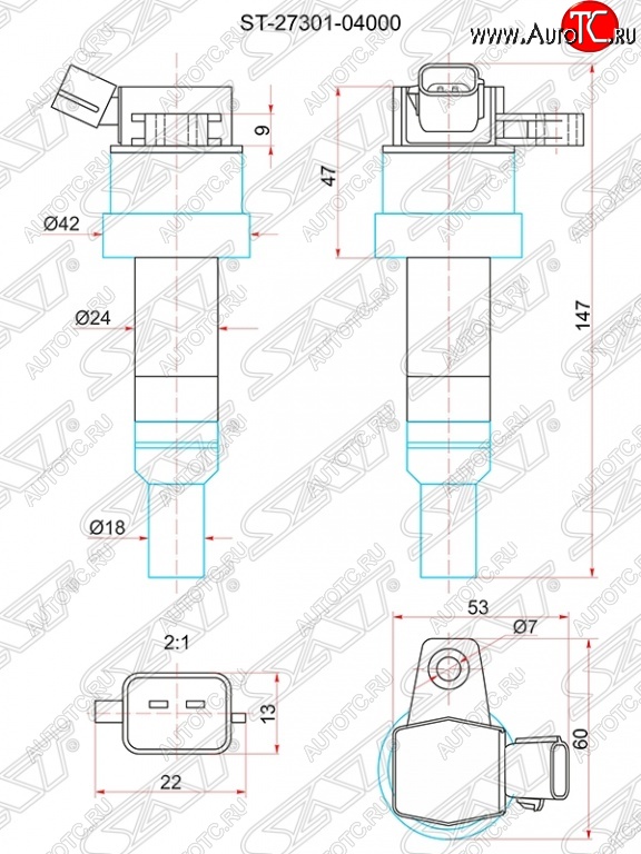 1 039 р. Катушка зажигания SAT Hyundai i10 PA дорестайлинг (2007-2011)  с доставкой в г. Москва