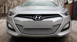 1 539 р. Сетка на бампер Russtal (хром)  Hyundai I30  2 GD (2011-2015) дорестайлинг универсал, дорестайлинг, хэтчбэк 5 дв.  с доставкой в г. Москва. Увеличить фотографию 1