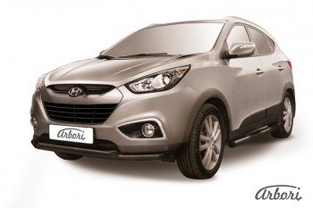 7 649 р. Защита переднего бампера Arbori (черная, 2 трубы d57 и 42 mm) Hyundai IX35 LM дорестайлинг (2009-2013)  с доставкой в г. Москва. Увеличить фотографию 1