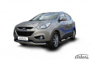 14 489 р. Защита переднего бампера Arbori (нержавейка, 2 трубы d57 и 42 mm) Hyundai IX35 LM дорестайлинг (2009-2013)  с доставкой в г. Москва. Увеличить фотографию 1