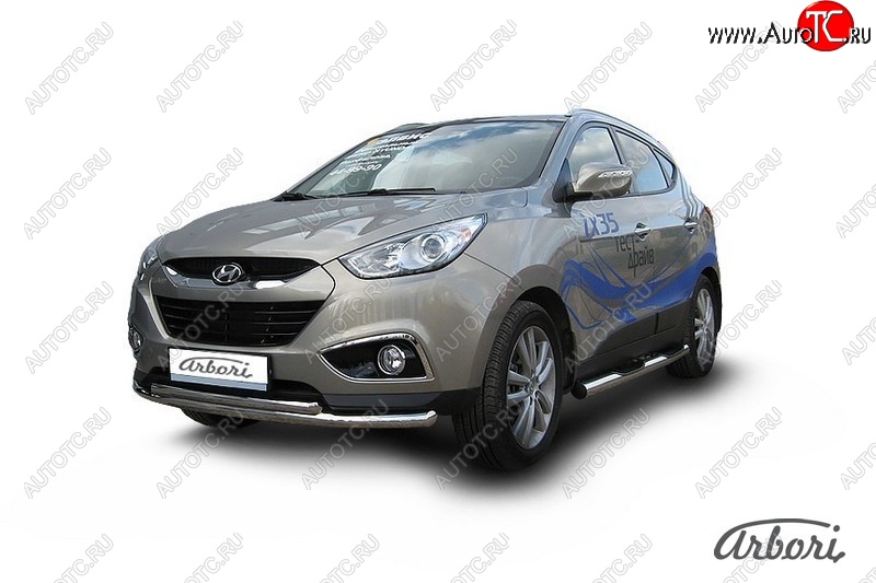 14 489 р. Защита переднего бампера Arbori (нержавейка, 2 трубы d57 и 42 mm) Hyundai IX35 LM дорестайлинг (2009-2013)  с доставкой в г. Москва