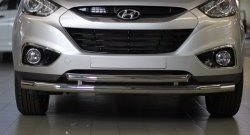 11 899 р. Двойная защита переднего бампера из труб диаметром 63 и 51 мм Petroil Tuning  Hyundai IX35  LM (2009-2018) дорестайлинг, рестайлинг (Нержавеющая полированная сталь)  с доставкой в г. Москва. Увеличить фотографию 3