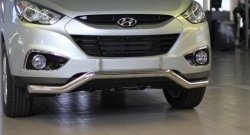 11 849 р. Фигурная защита переднего бампера диаметром 63 мм Petroil Tuning Hyundai IX35 LM дорестайлинг (2009-2013) (Нержавеющая полированная сталь)  с доставкой в г. Москва. Увеличить фотографию 2