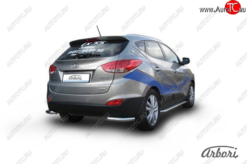 8 189 р. Защита заднего бампера Arbori (уголки, нержавейка, 1 труба d57 mm).  Hyundai IX35  LM (2009-2018) дорестайлинг, рестайлинг  с доставкой в г. Москва