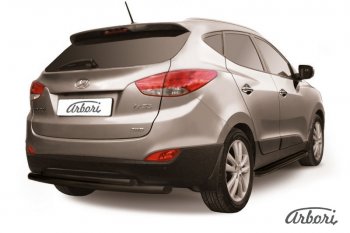 5 939 р. Защита заднего бампера Arbori (черная, 2 трубы d57 и 42 mm).  Hyundai IX35  LM (2009-2018) дорестайлинг, рестайлинг  с доставкой в г. Москва. Увеличить фотографию 1