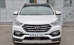 Защита переднего бампера (2 трубыØ42 мм, нержавейка) SLITKOFF Hyundai Santa Fe DM рестайлинг (2015-2019)