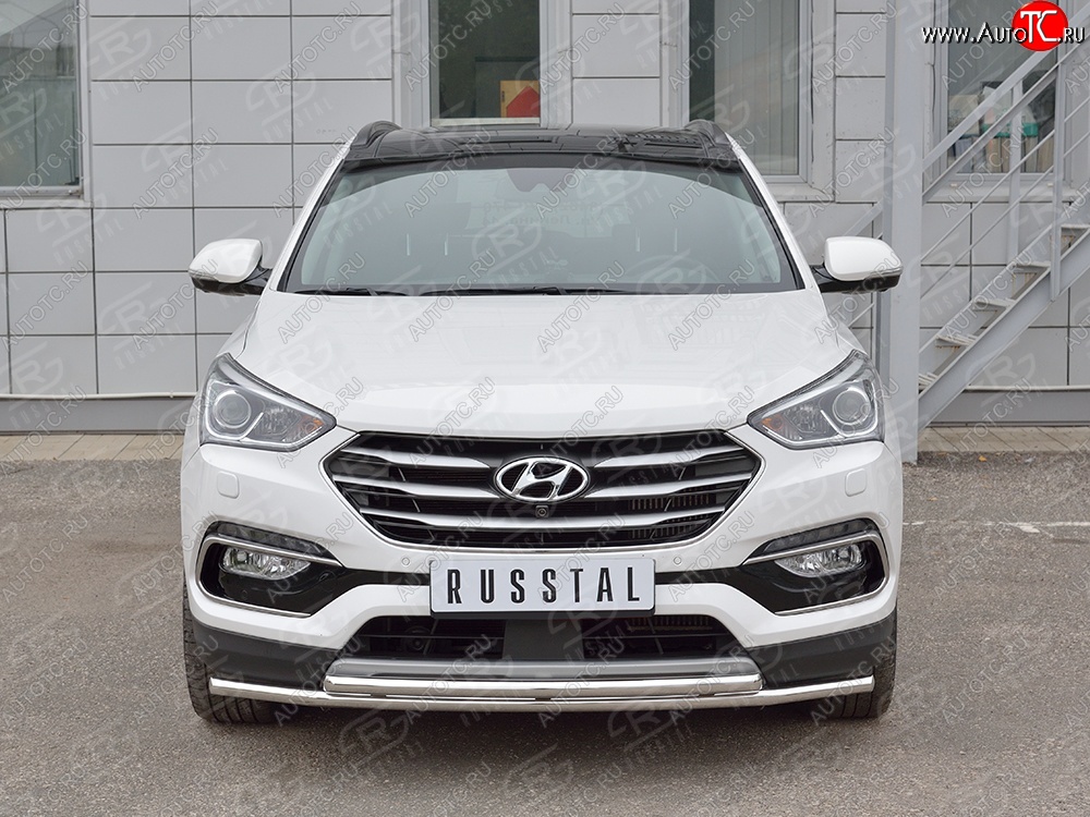 17 849 р. Защита переднего бампера (2 трубыØ42 мм, нержавейка) SLITKOFF  Hyundai Santa Fe  DM (2015-2019) рестайлинг  с доставкой в г. Москва