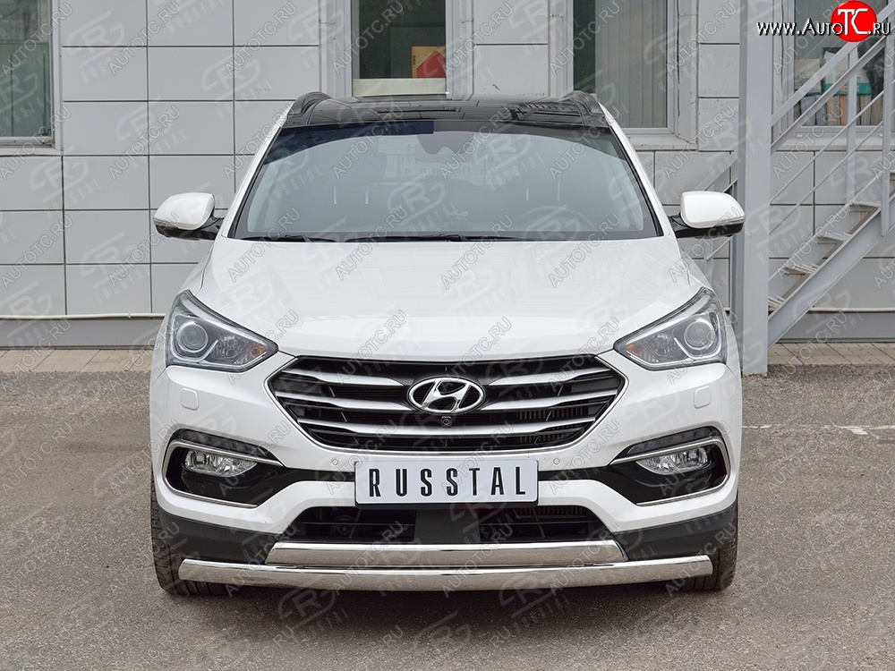 27 999 р. Защита переднего бампера (2 трубыØ75х42 мм, нержавейка, Premium) Russtal Hyundai Santa Fe DM рестайлинг (2015-2019)  с доставкой в г. Москва