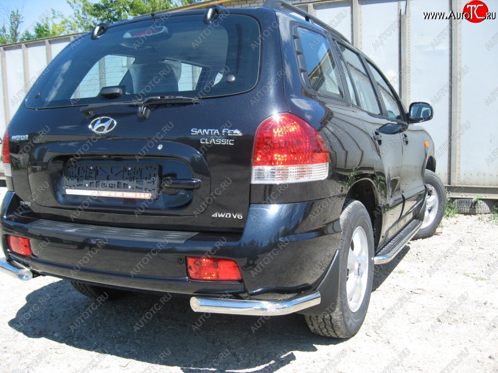 4 999 р. Защита заднего бампера из уголков d57 Slitkoff  Hyundai Santa Fe  SM (2000-2012) (Цвет: серебристый)  с доставкой в г. Москва