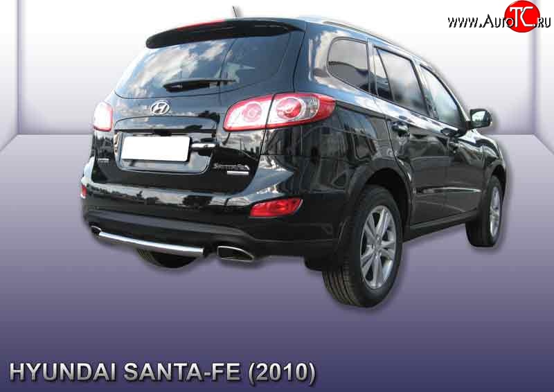 6 899 р. Защита заднего бампера из короткой трубы диаметром 57 мм Slitkoff  Hyundai Santa Fe  CM (2009-2012) рестайлинг (Нержавейка, Полированная)  с доставкой в г. Москва