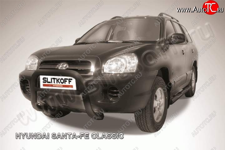 20 449 р. Кенгурятник d76 Slitkoff (низкий) Hyundai Santa Fe SM (2000-2012) (Цвет: серебристый)  с доставкой в г. Москва