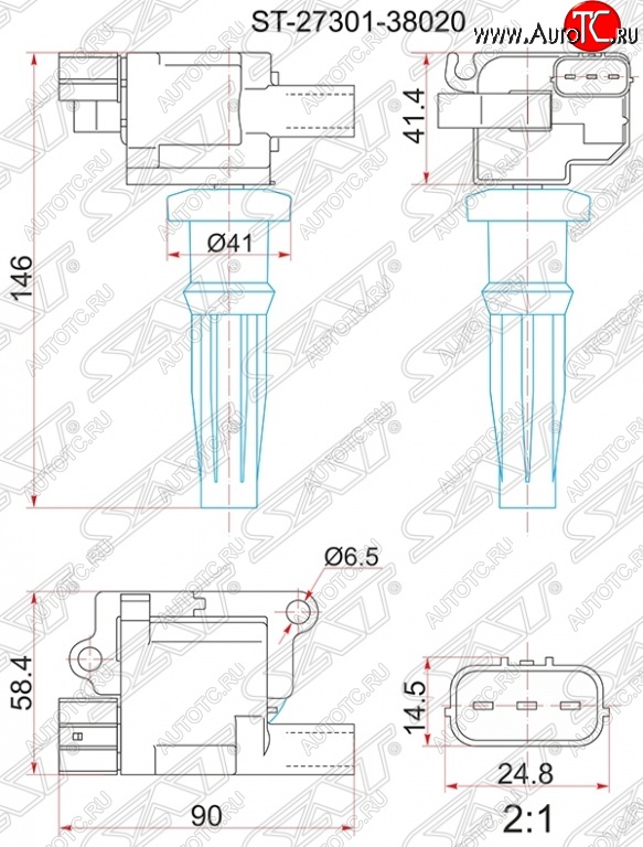 1 339 р. Катушка зажигания SAT  Hyundai Santa Fe  SM (2000-2012), Hyundai Sonata  EF (2001-2013), KIA Sorento  BL (2002-2010)  с доставкой в г. Москва